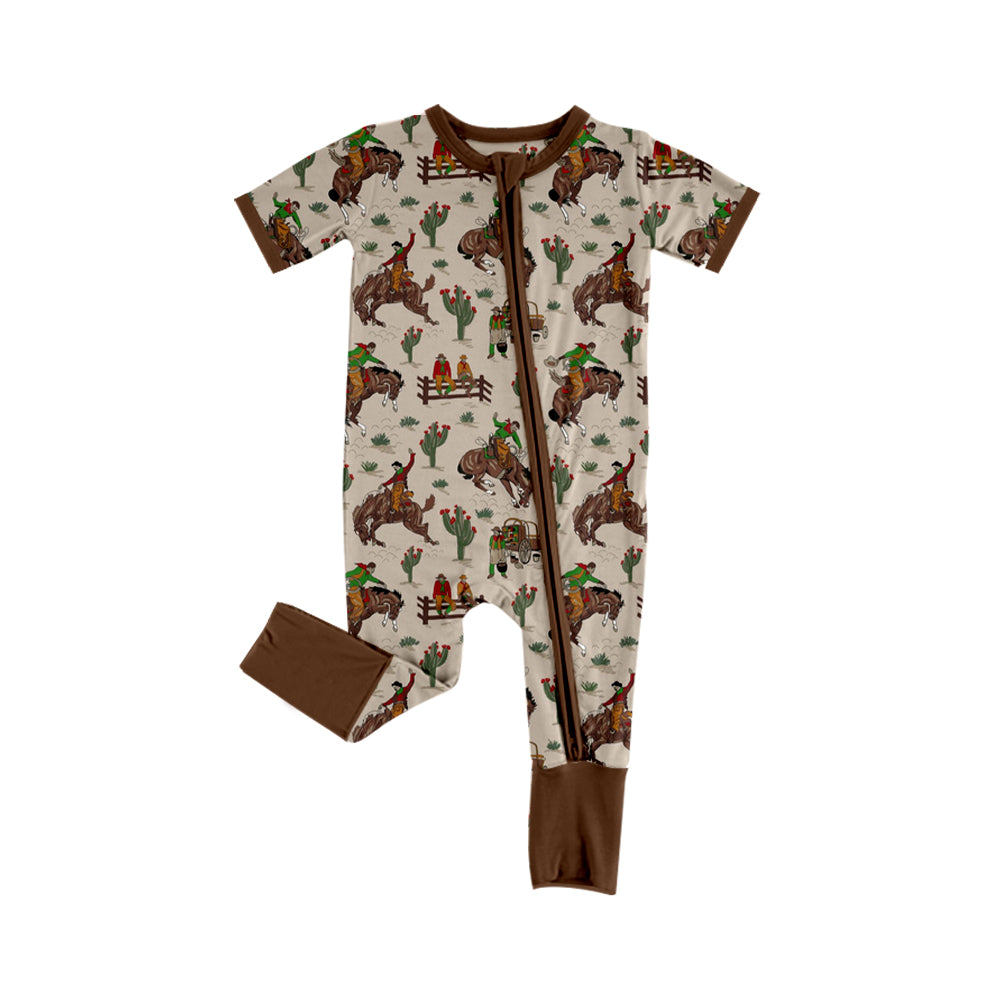 Baby Infant Boys Western Rodeo Cactus Zip Rompers and Short sleeve top long pants suits  preorder