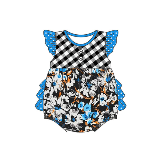 SR2174 Baby Infant Girls Black Flowers Ruffles Rompers preorder