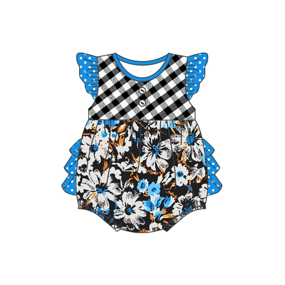 Baby Boys Blue Buttons Top Black Checkered mixed Sets  and Baby Girls Black Checkered Flowers mixed suits Preorder