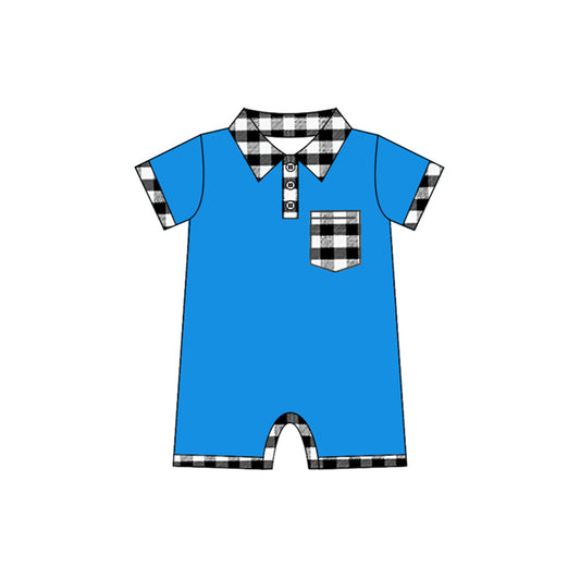 SR2175 Baby Infant Boys Black Checkered Pocket Rompers preorder