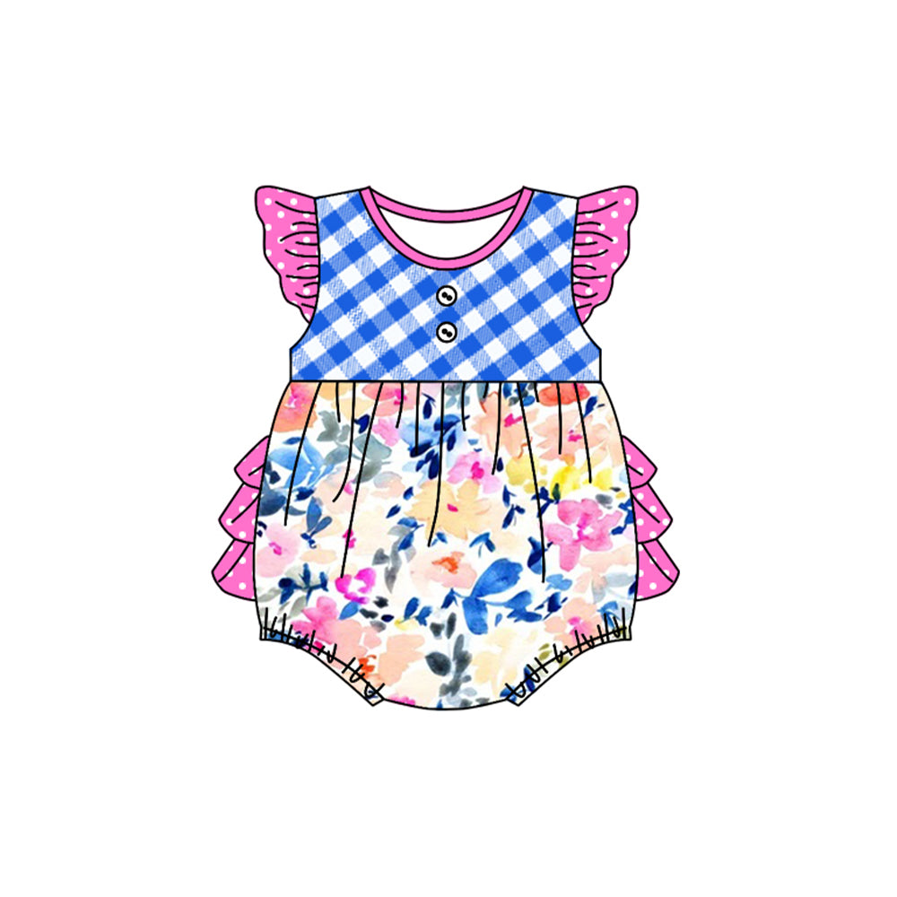 Baby girl clothes floral blue and purple flying sleeve mixed suits and Baby Infant Boys Blue Checkered Pocket mixed suits preorder