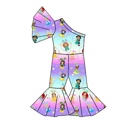 SR2179 Baby Girls Easter Princess Rabbits One Shoulder Jumpsuits Preorder