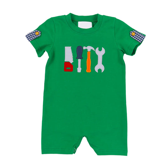 SR2182 Baby Infant Boys Green Tools Short Sleeve Rompers preorder