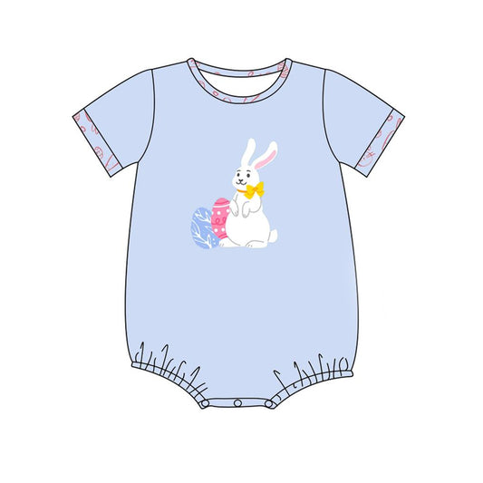 SR2189 Baby Infant Boys Easter Blue Rabbit Eggs Rompers preorder