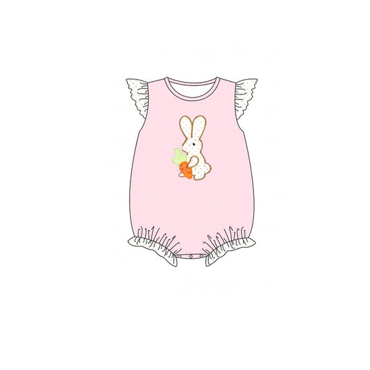 SR2192 Baby Infant Girls Easter Pink Rabbits Carrot Flutter Sleeve Rompers preorder