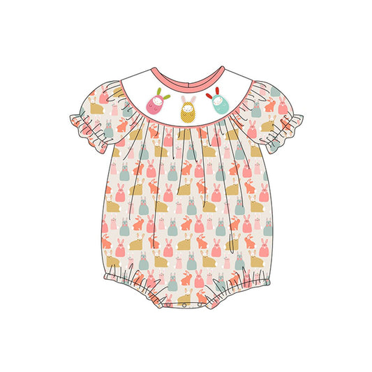 SR2195 Baby Infant Girls Easter Rabbits Short Sleeve Rompers preorder