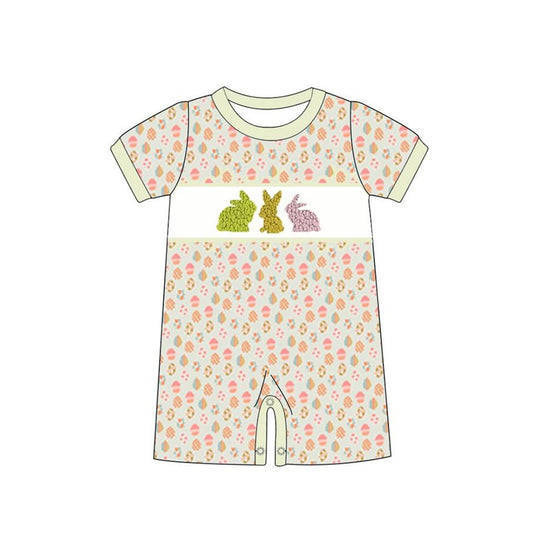 SR2196 Baby Infant Boys Easter Green Eggs Rabbits Rompers preorder