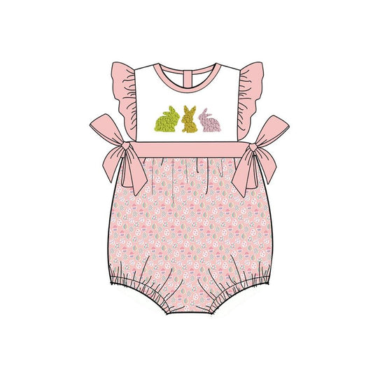 SR2197 Baby Infant Girls Easter Pink Eggs Rabbits Bows Rompers preorder