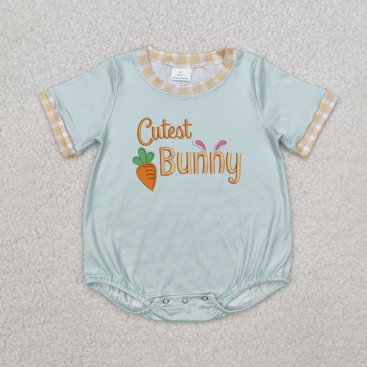 SR2198Cutest bunny carrot baby boy Easter romper