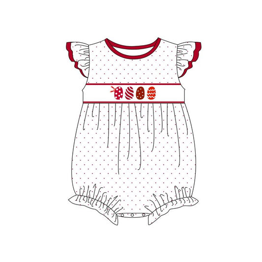 SR2201 Baby Infant Girls Easter Red Eggs Flutter Sleeve Rompers preorder