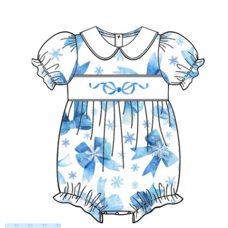 SR2202 Baby Infant Girls Blue Bows Short Sleeve Rompers preorder