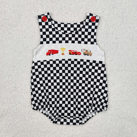 SR2207 Black plaid sleeveless cars baby boy romper