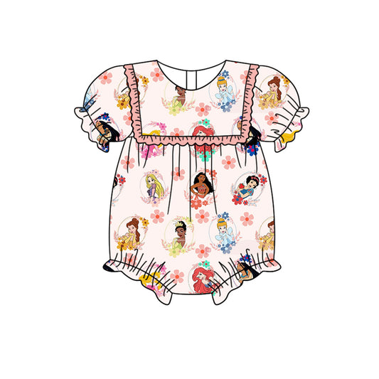 SR2212 Baby Infant Girls Pink Princess Flowers Short Sleeve Rompers preorder