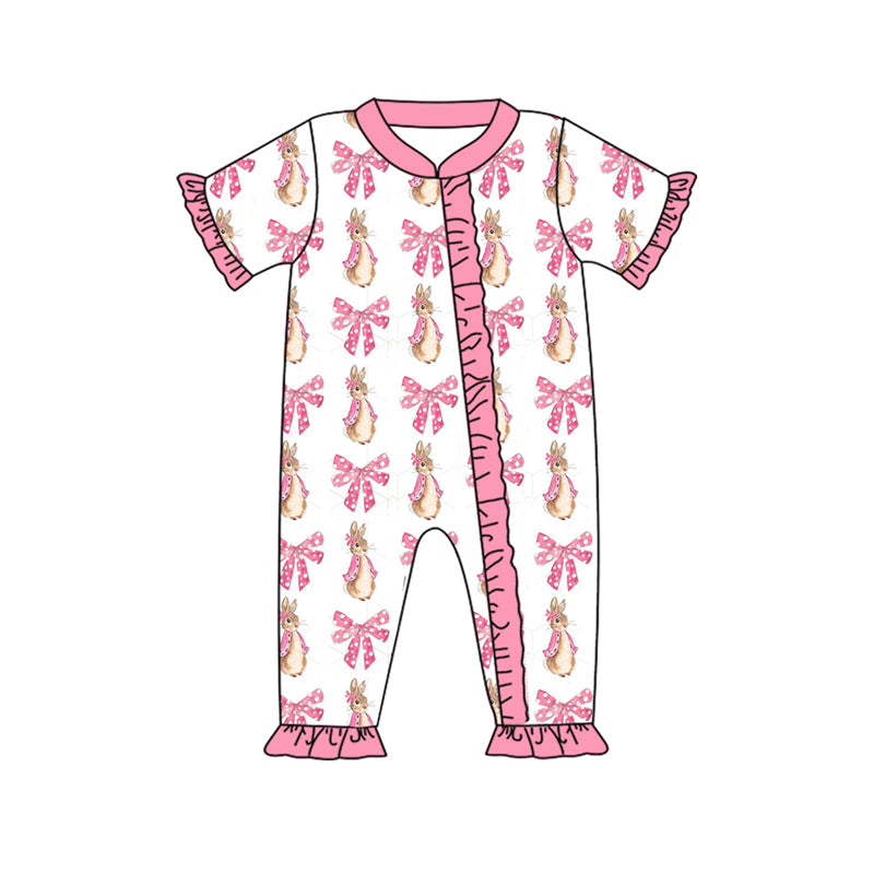 Baby Girls Easter Bow Bunny Zipper Bodysuit-Short Sleeve Pants Set-Short Sleeve Dress Pre-Order