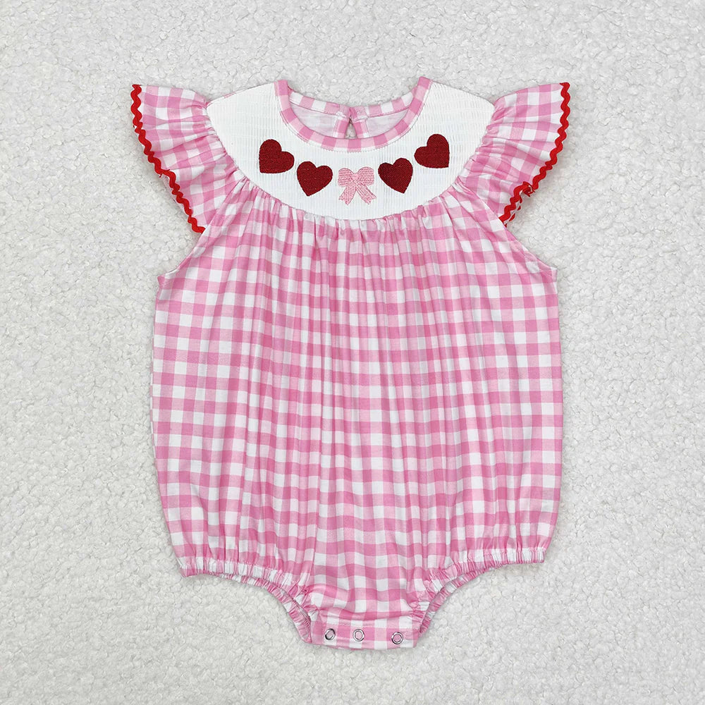 1.15 RTS Sibling Baby Infant Girls Checkered Smocked Holiday Rompers