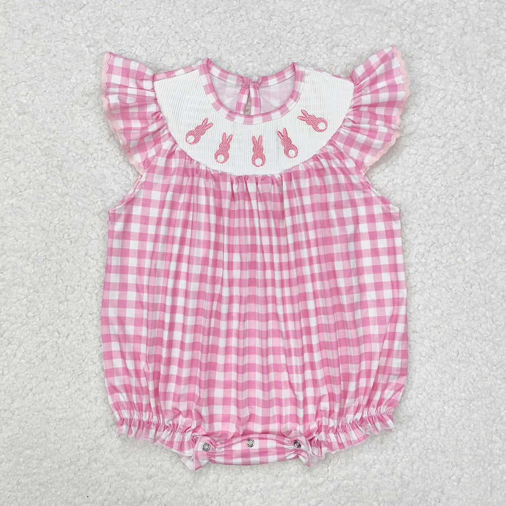 1.15 RTS Sibling Baby Infant Girls Checkered Smocked Holiday Rompers