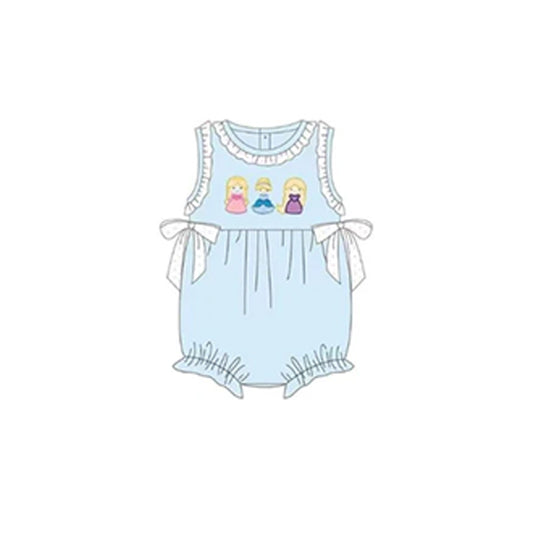 SR2221 Baby girls clothes disney princess blue sleeveless Romper