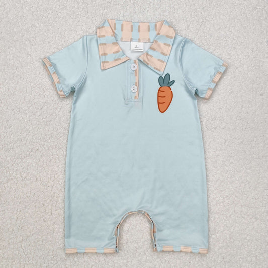 SR2226Short sleeves carrot baby boys Easter polo romper