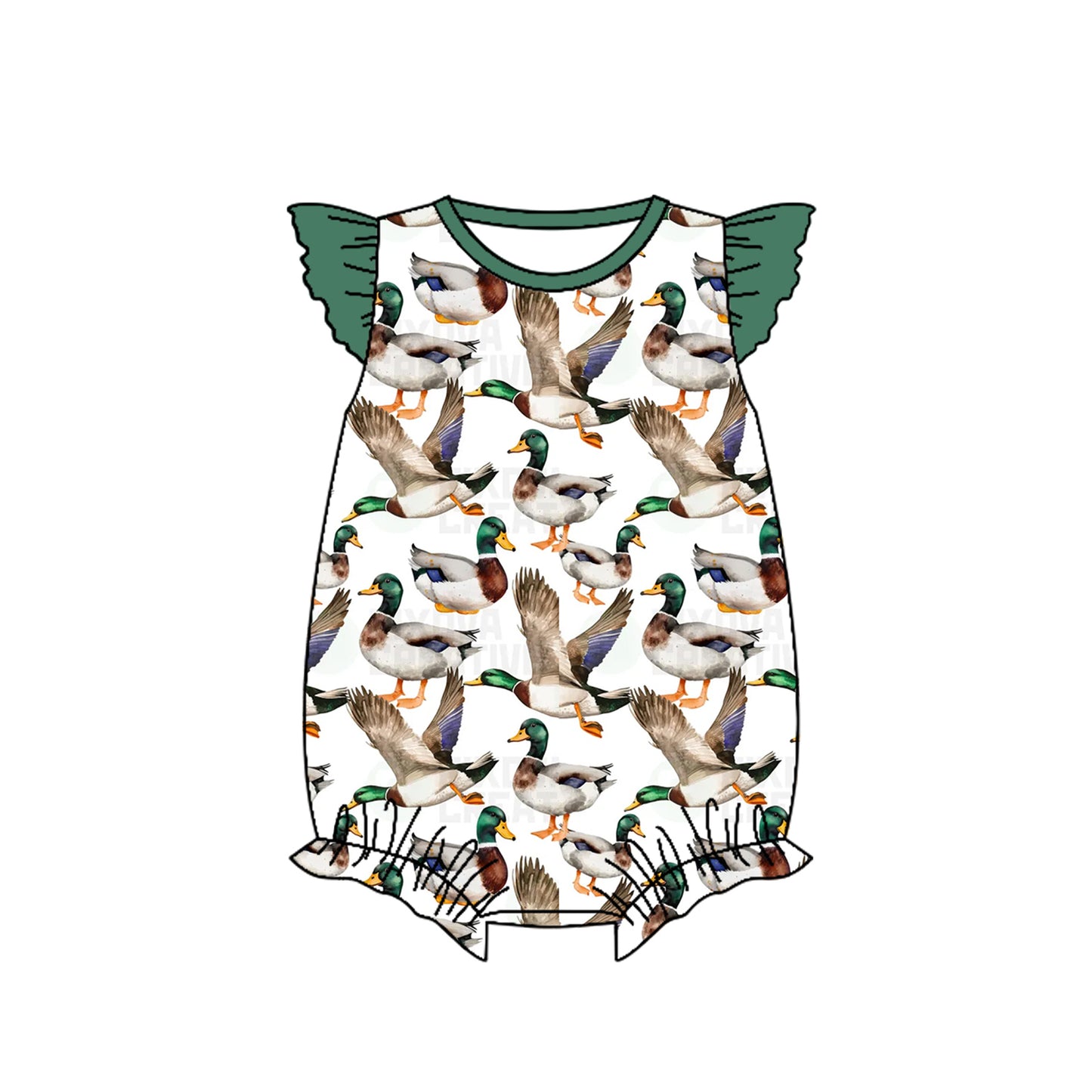 SR2236 Baby Infant Girls Mallard Ducks Hunting Flutter Sleeve Rompers preorder