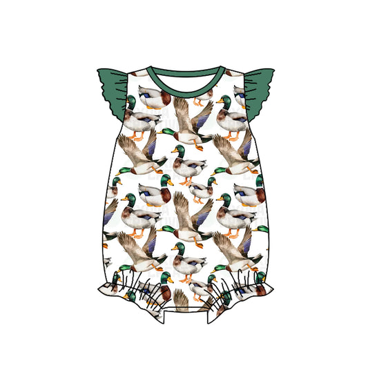 SR2236 Baby Infant Girls Mallard Ducks Hunting Flutter Sleeve Rompers preorder