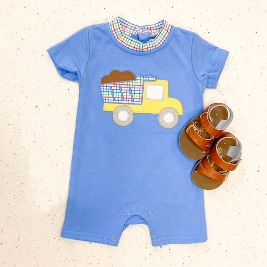 SR2237 Baby Infant Boys Blue Color Lorry Short Sleeve Rompers preorder