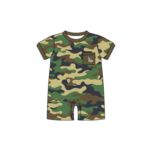 SR2241 Baby Infant Boys Green Camo Duck Short Sleeve Rompers