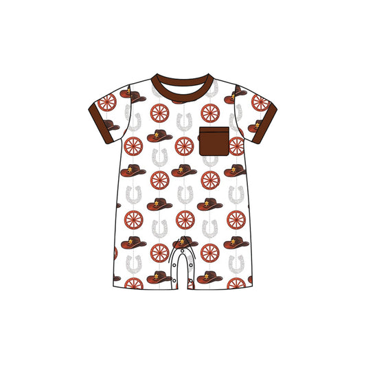 SR2242 Baby Infant Boys Hats Western Horse Short Sleeve Rompers