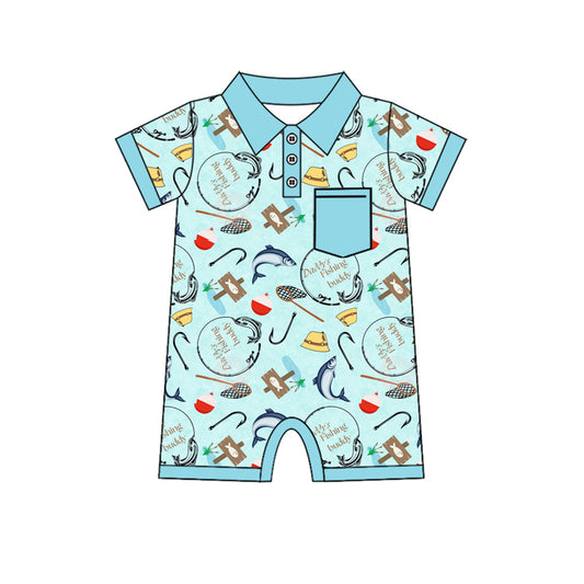 SR2243 Baby Infant Boys Fishing Buddy Short Sleeve Rompers