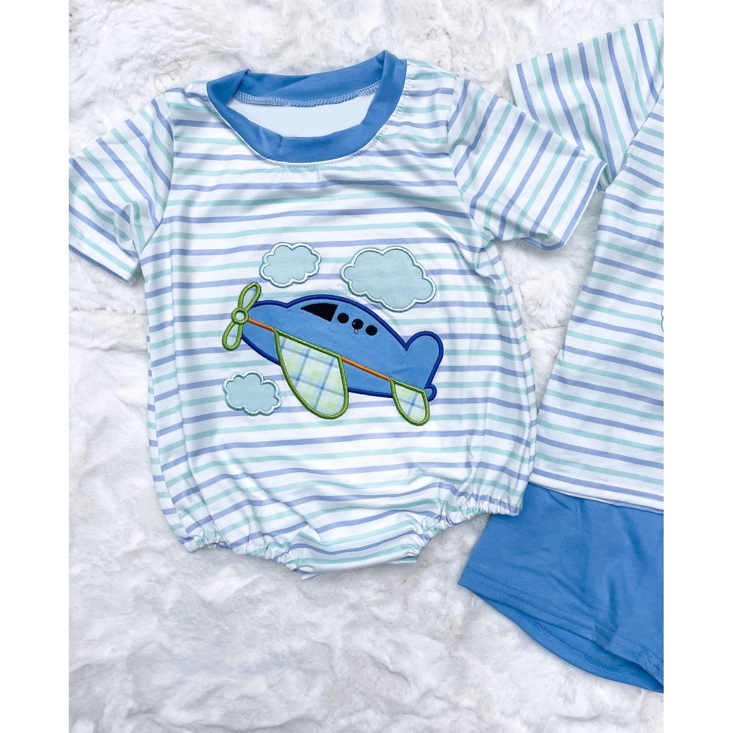 SR2244 Baby Boys Plane Stripes Short Sleeve Rompers