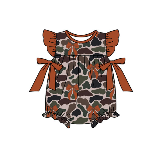 SR2246 Baby Infant Girls Camo Brown Bows Rompers