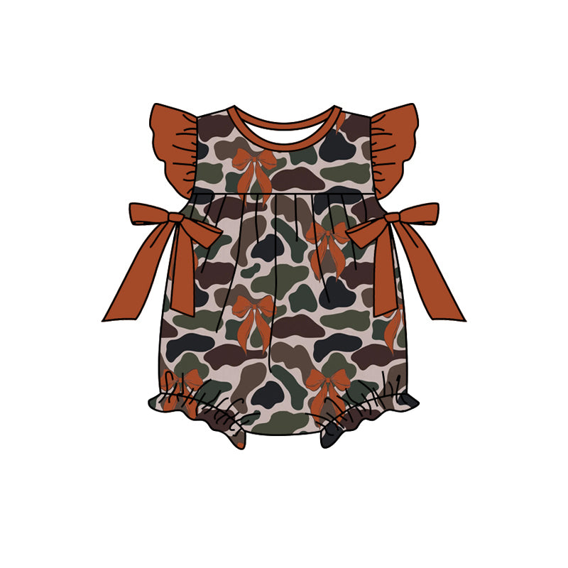 Baby Infant Girls Camo Brown Bows Rompers  and short sleeve short pants suits