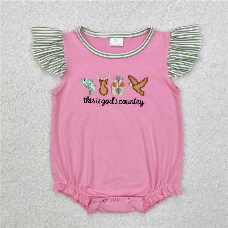 7.15  RTS NO MOQ This is god's country fish deer duck top shorts boys and girls clothes rompers