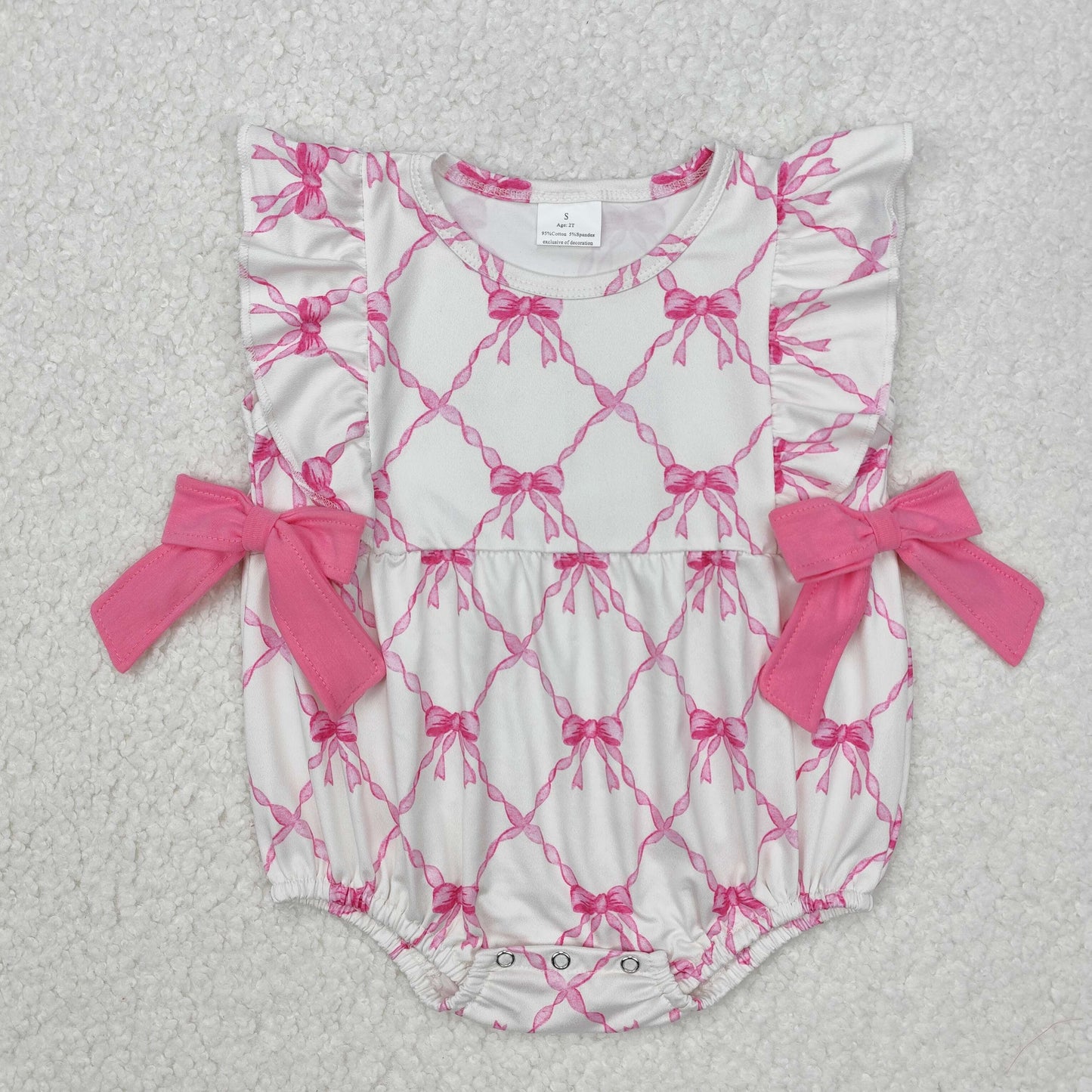 SR2269Pink bow ruffles baby girls summer romper