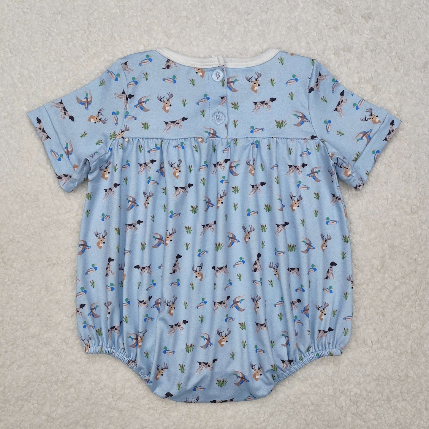 SR2275Short sleeves duck dog deer light blue baby boy romper