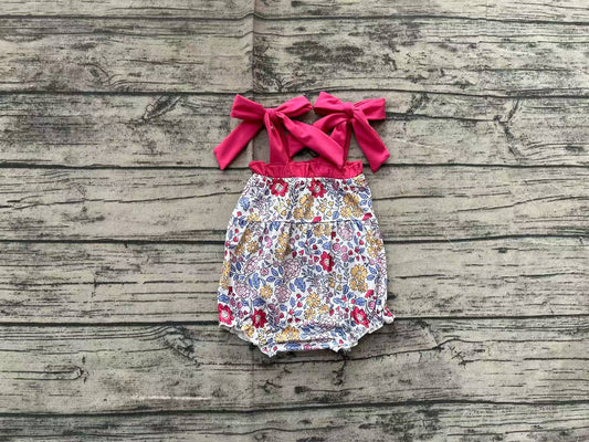 SR2277Hot pink straps floral baby girls spring summer romper
