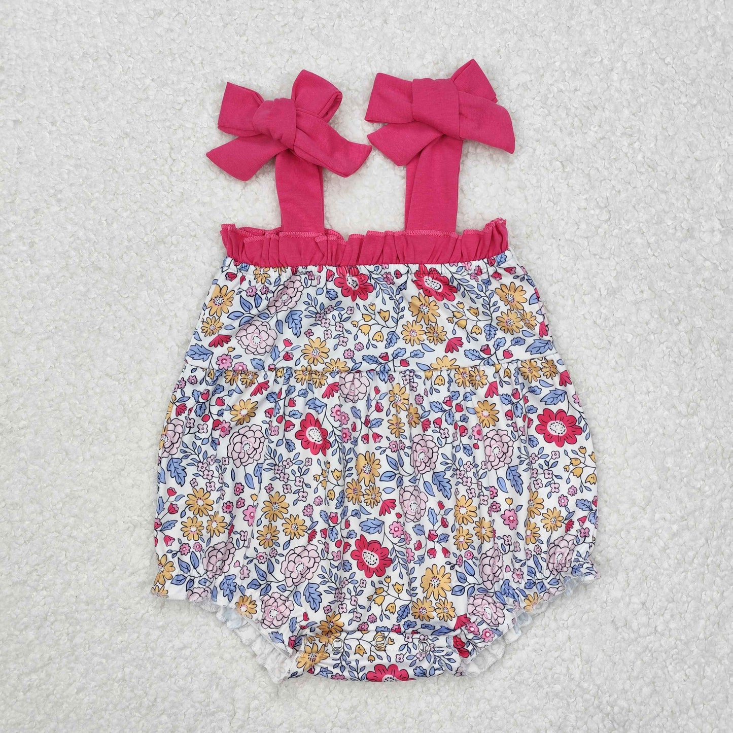 SR2277Hot pink straps floral baby girls spring summer romper