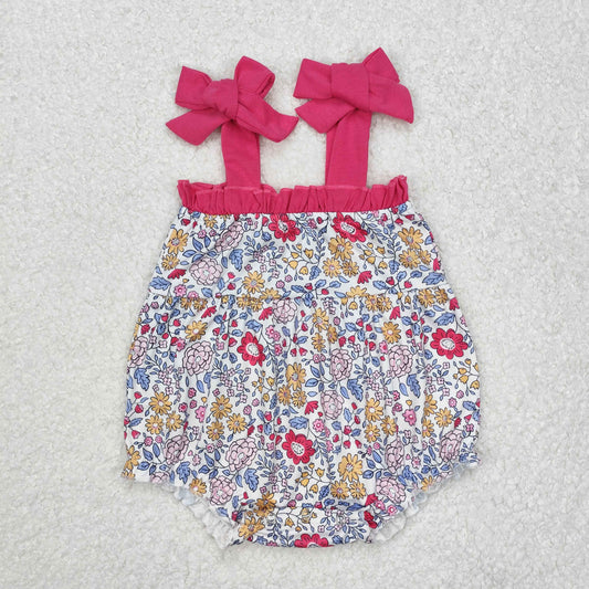 SR2277Hot pink straps floral baby girls spring summer romper
