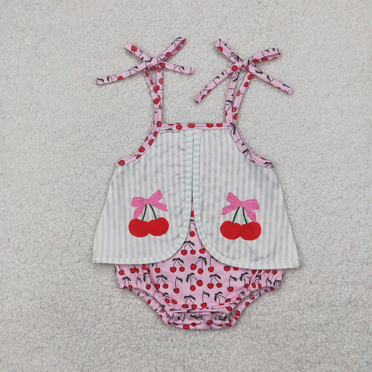 4.23 SR2279 RTS NO MOQ Baby Girls Summer Rompers Baby Infant Girls Cute Cherry Straps Rompers