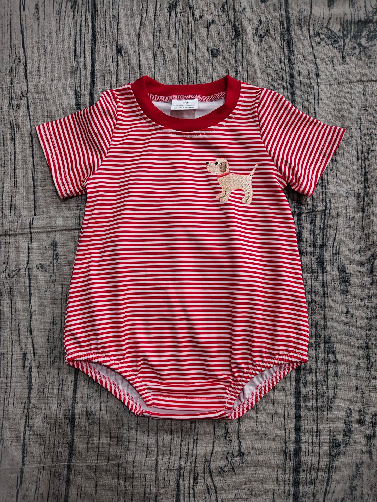 4.25 SR2286 Sample No Moq Baby Infant Boys Red Stripes Dog Short Sleeve Rompers