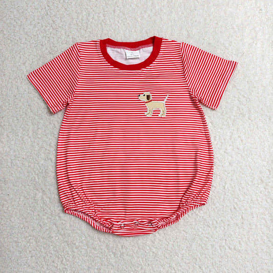 SR2286 RTS NO MOQ （In stock）Baby Infant Boys Red Stripes Dog Short Sleeve Rompers