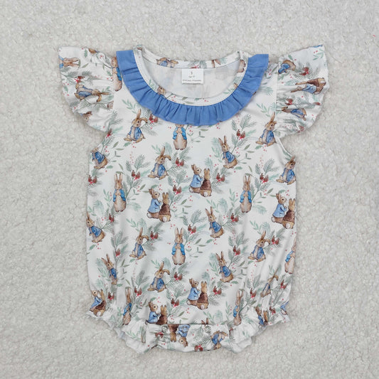 SR2287 Easter bunny leaf blue lace vest jumpsuit