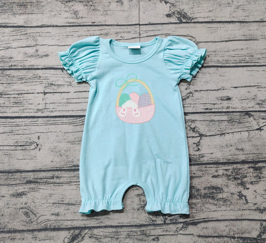 SR2292Short sleeves rabbit eggs basket baby girls Easter romper