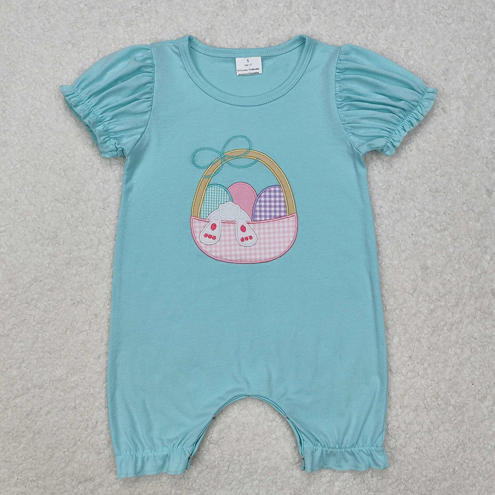 12.26 RTS Sibling Girls Baby Infant Boys Easter Eggs Basket Rompers