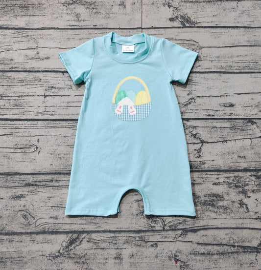 SR2293Short sleeves rabbit eggs basket baby boys Easter romper