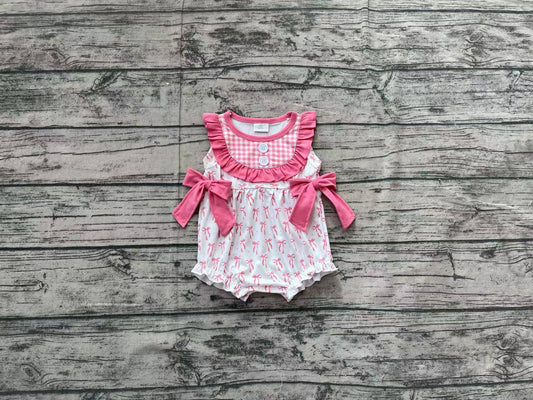 SR2294Baby Infant Girls Pinks Bows Bib Sleeveless Rompers preorder