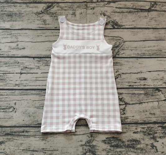 SR2299Khaki plaid sleeveless daddy's boy deer baby romper