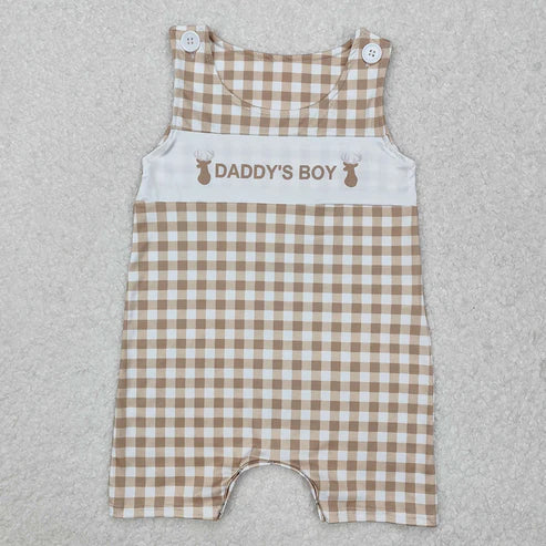 12.30 RTS NO MOQ （In stock）Matching SR2299 Baby Infant Daddy's Boy Deers Checkered Rompers
