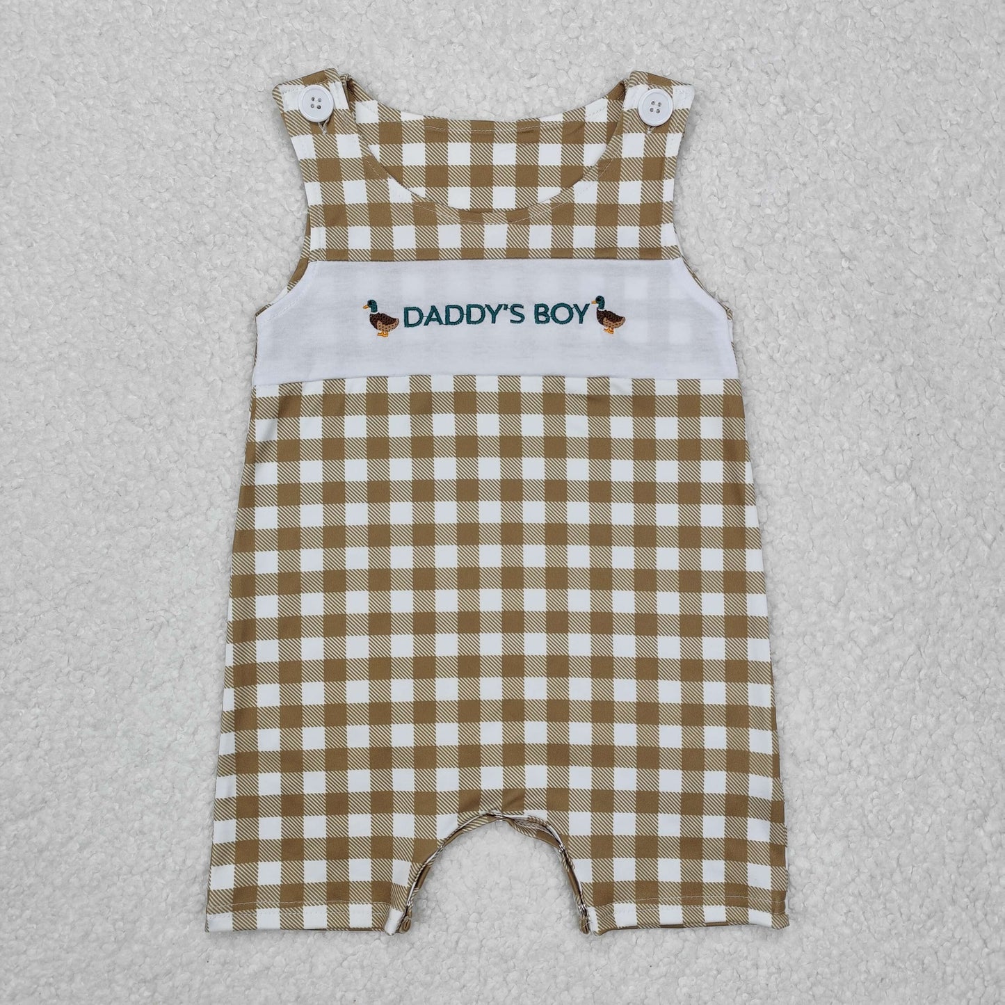 Plaid sleeveless daddy's boy duck baby romper