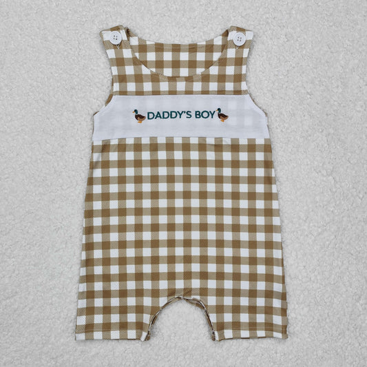 Plaid sleeveless daddy's boy duck baby romper