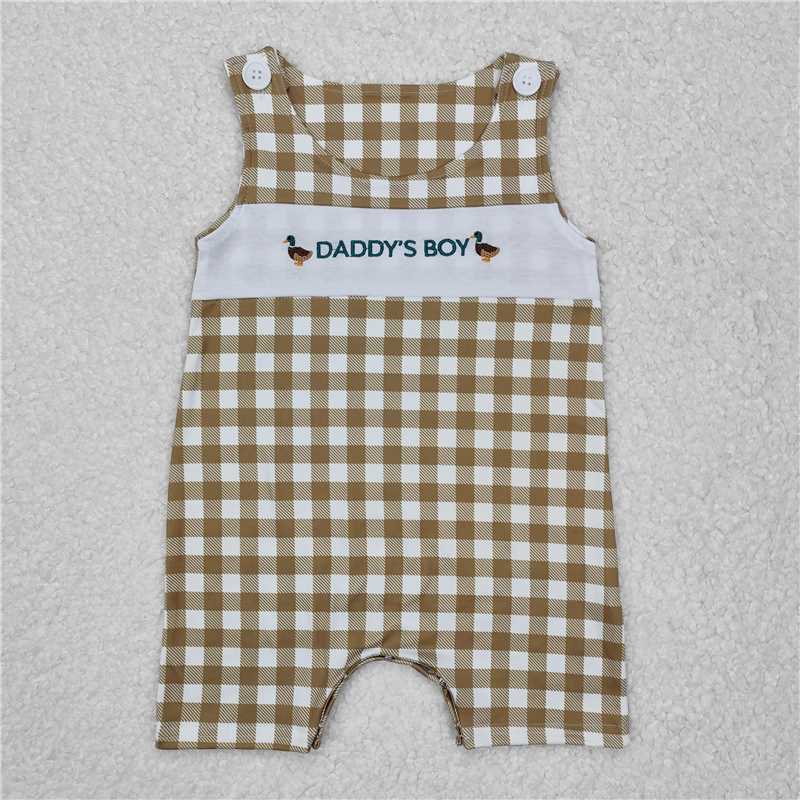 4.26 RTS NO MOQ Daddy's Boy Duck Plaid Sleeveless Baby Romper Unisex Infant Clothing Comfortable Soft Material Baby Outfit